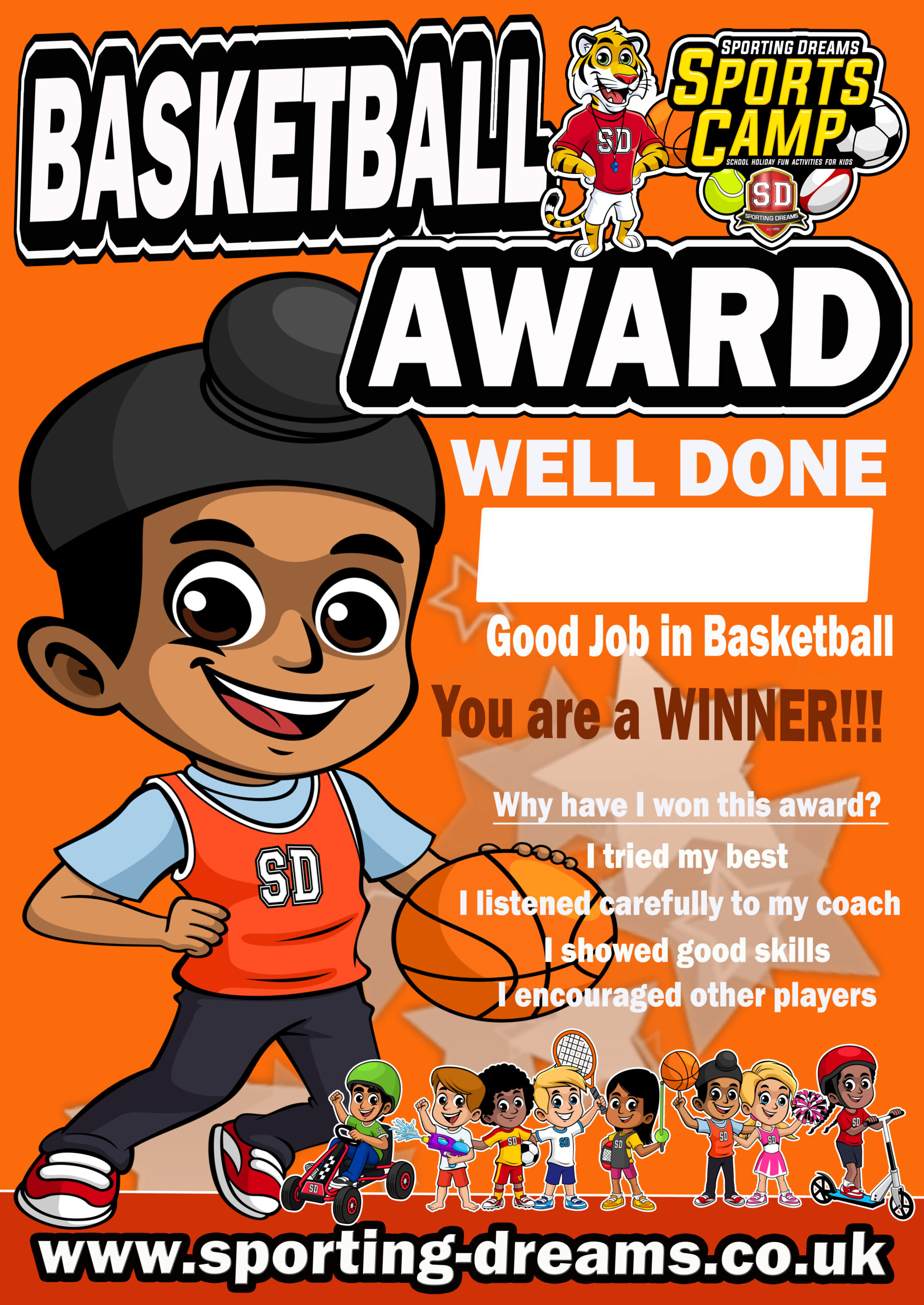 Sporting Dreams School Holiday Sports Camps. Basketball Award