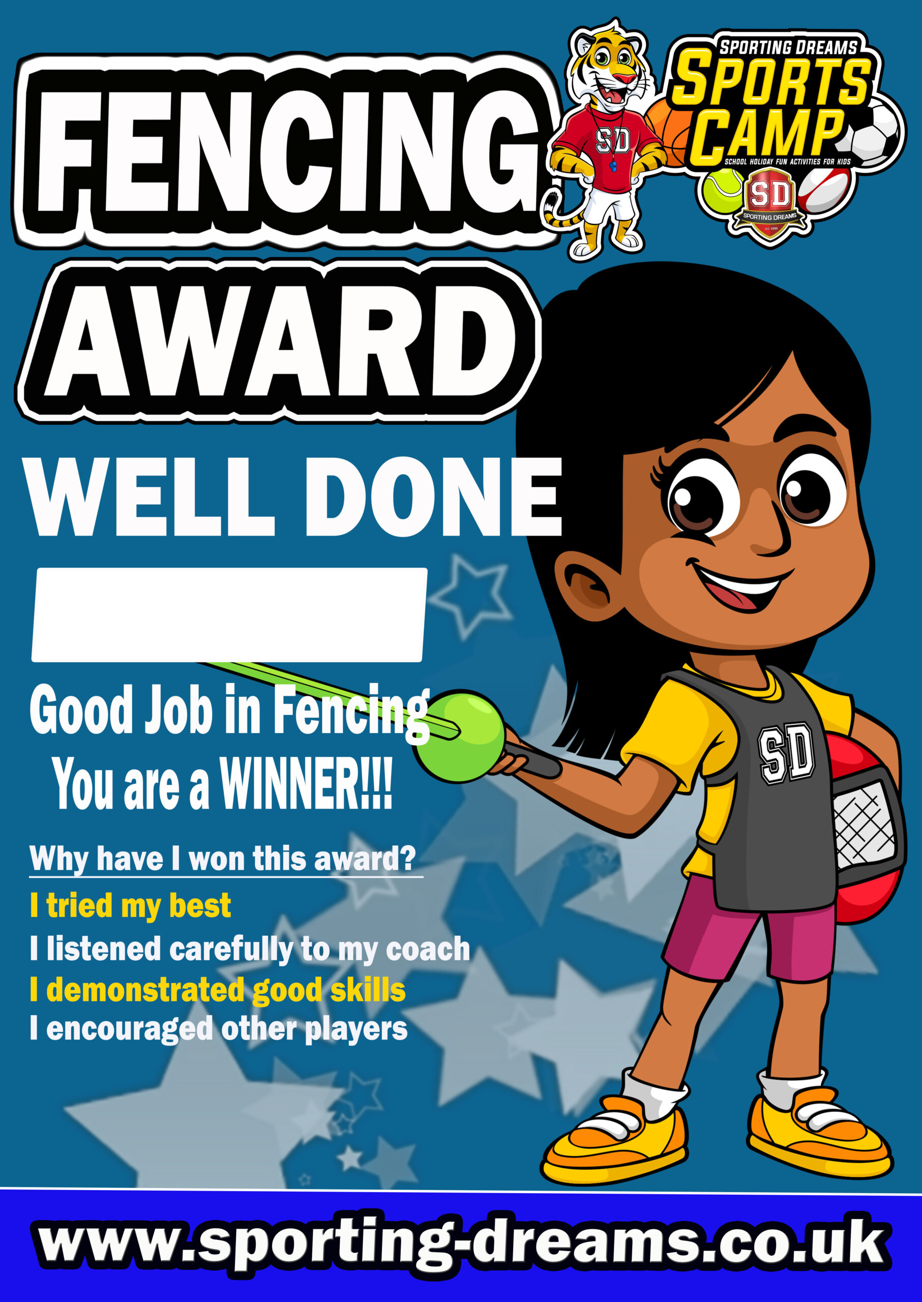 Sporting Dreams School Holiday Sports Camps. Fencing Award