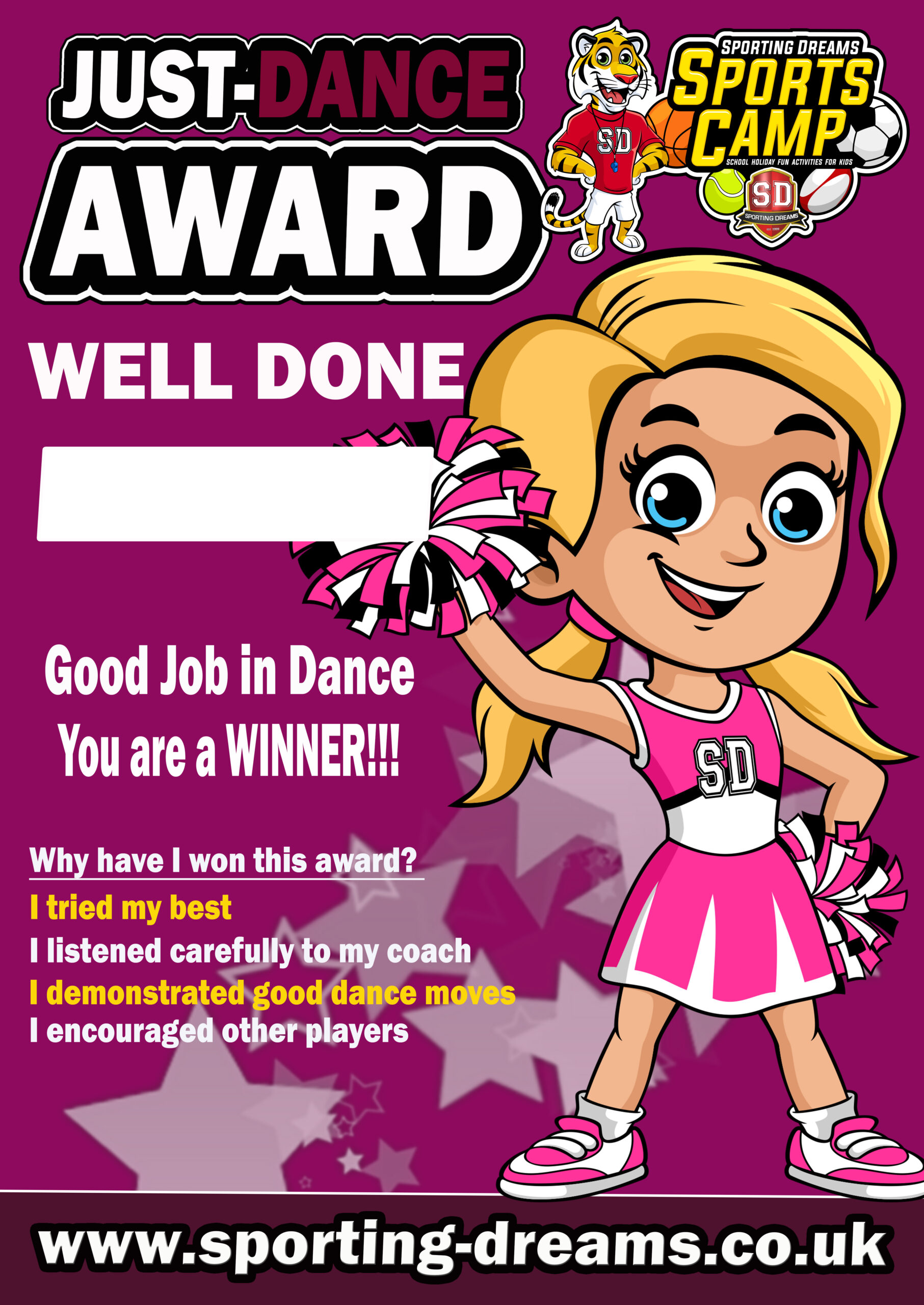 Sporting Dreams School Holiday Sports Camps. Dance Award