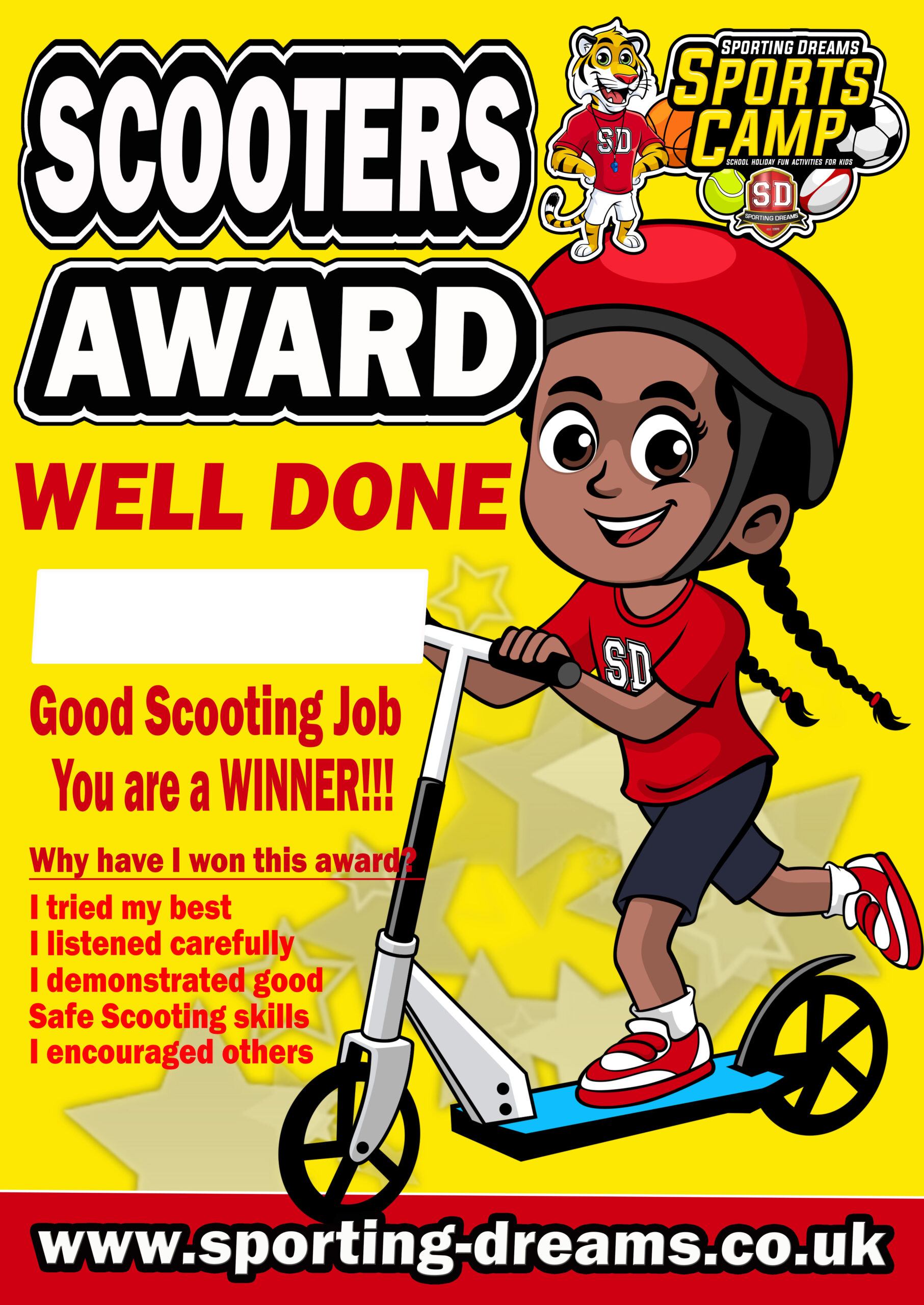 Sporting Dreams School Holiday Sports Camps. Scooters Award